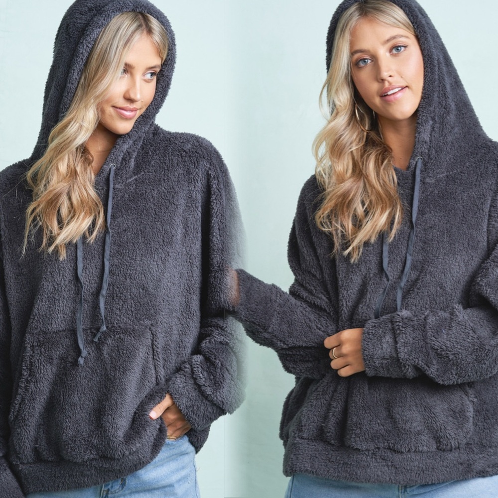 Soft and cozy Sherpa hooded sweatshirt oversized